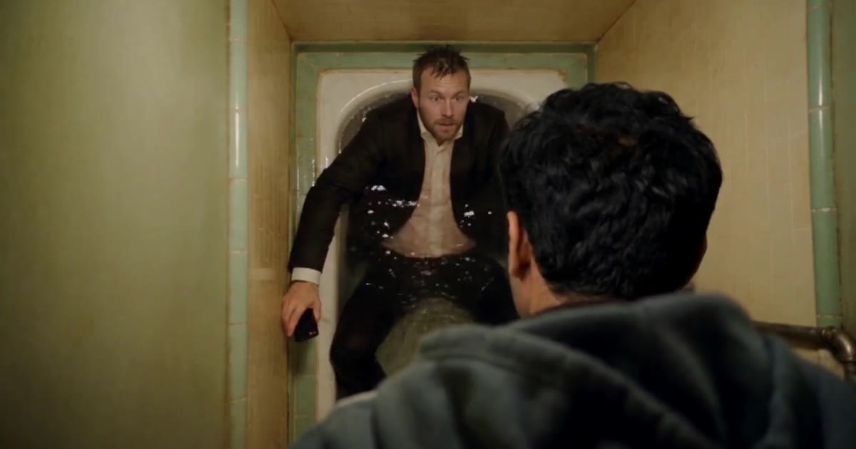 Bathroom fight AI character swap showcase from Noiz Studio