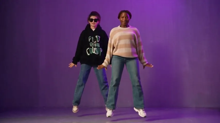 Mid-air step on the purple floor